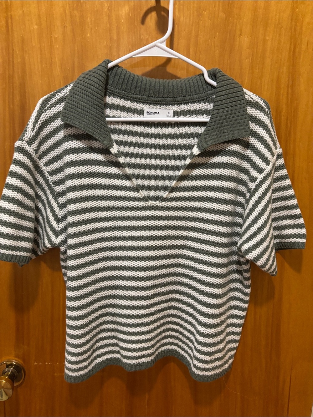⭐ 3 for $15 Sonoma Olive Green & White Striped Polo Knit Top
